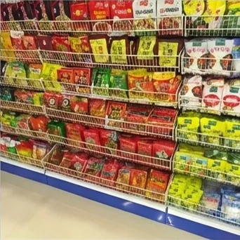 Fully stocked wire back gondola aisle