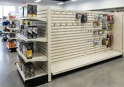 Gondola Shelving With Slatwall Backings