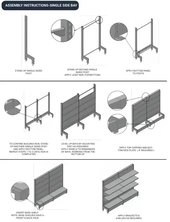 Single Sided Gondola Shelving Structure & Assembly Features
