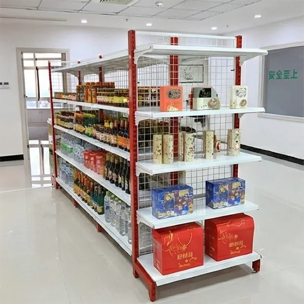 White wire back gondola display shelving