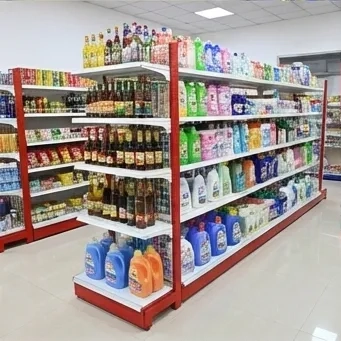 Wire grid gondola shelving with hooks