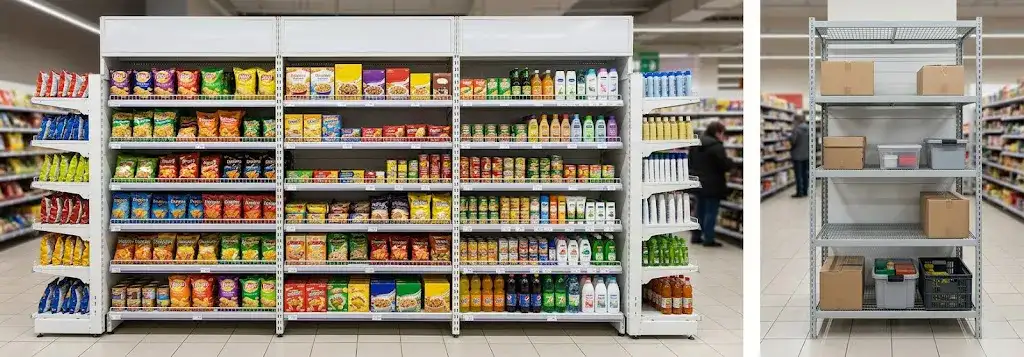 Between Supermarket Shelving and Standard Shelving Between Supermarket Shelving and Standard Shelving