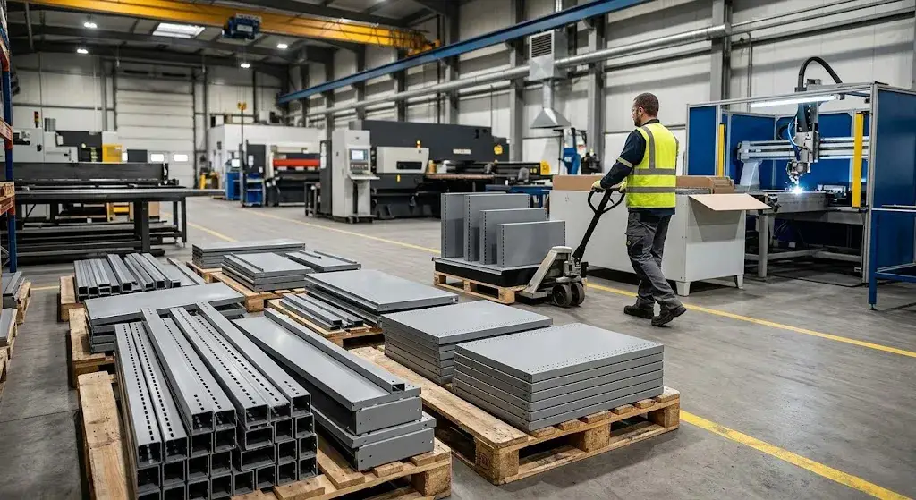 Factory production of custom gondola display shelving components