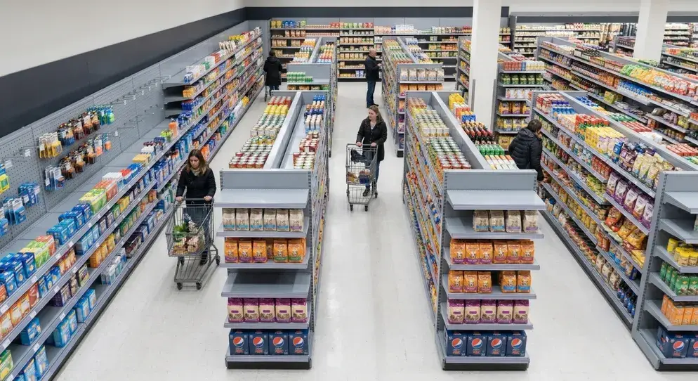 Supermarket gondola shelving layout