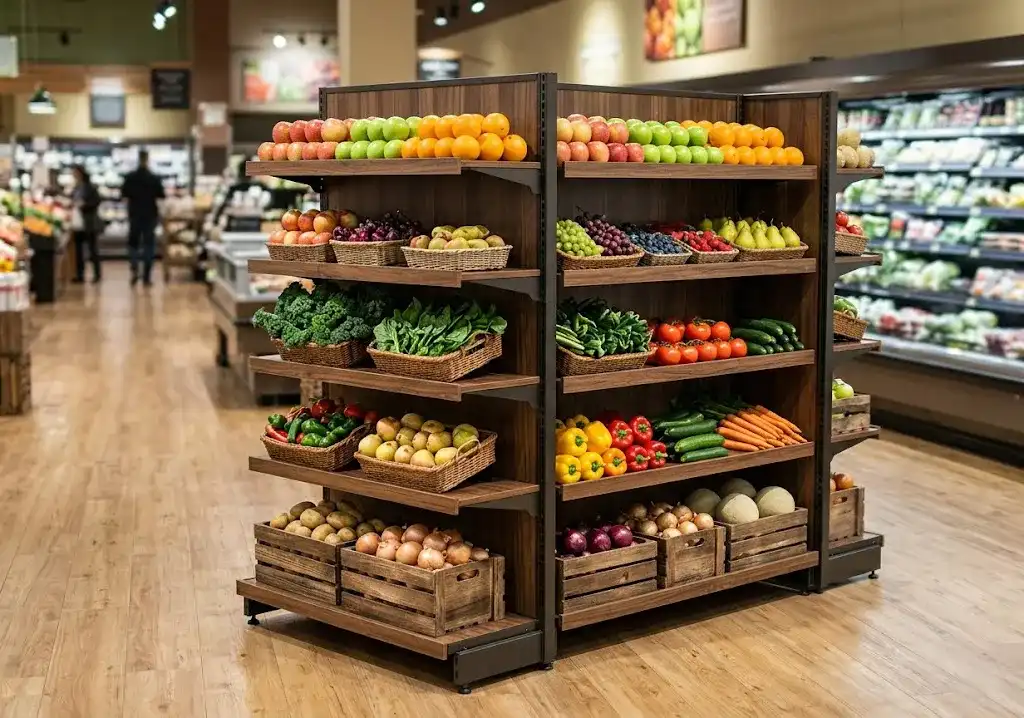 Wood Look Produce Gondola Shelving