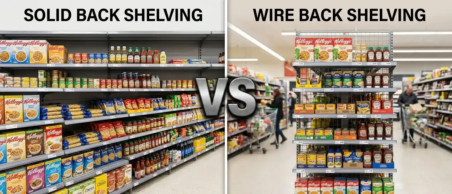 solid back shelving vs wire back shelving comparison