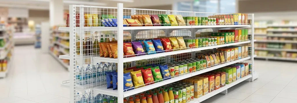 wire back shelving for retail store layout