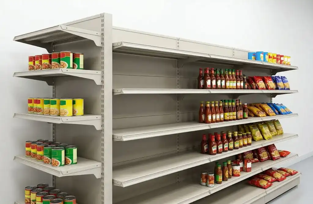 Custom single sided gondola shelving unit