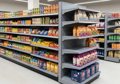 Custom double sided island shelving