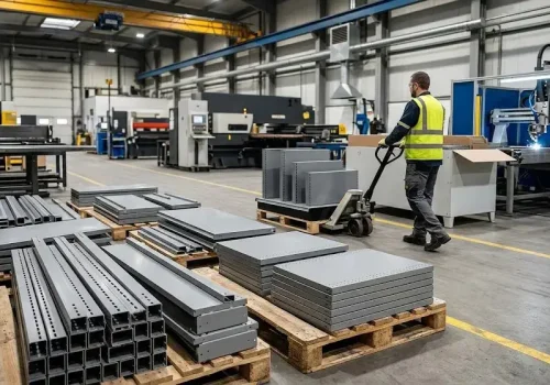 Factory production of custom gondola display shelving components